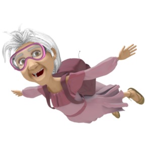 This clip art image shows elderly Martha having a thrill skydiving.