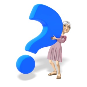 Martha is confused as she holds a giant question mark.