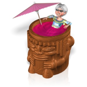 Martha enjoys a dip in her giant tiki mug. This clip-art can represent an elderly person enjoying retirement.