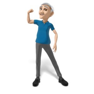 This clip art image shows elderly man Burt flexing his arm muscle.