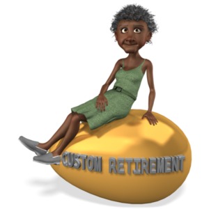 Agatha sits on top of a golden egg with your custom text. This clip-art can represent someone and their retirement fund.