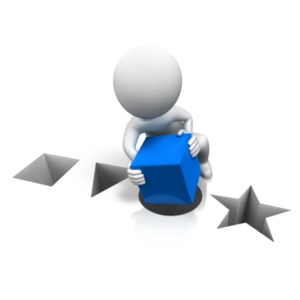 An image of a figure trying to fit a square into a circular hole.