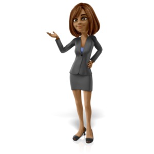 An image of a young woman presenting to the side.