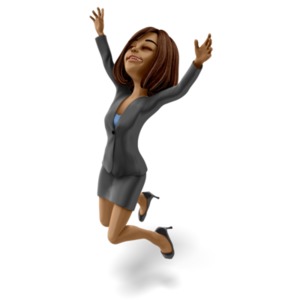 An image of a young woman jumping in celebration.