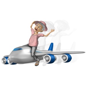 This clip art image shows Bernice riding on top of a airplane.