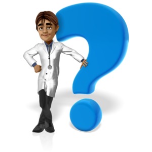 Dr. Simon leans against a question mark.