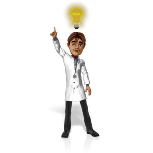 Dr. Simon has an idea as a light bulb shines over his head.