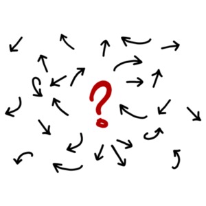 An image of arrows randomly pointing with a question mark in the middle.
