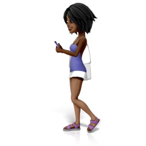 An image of a young woman walking and texting on phone.