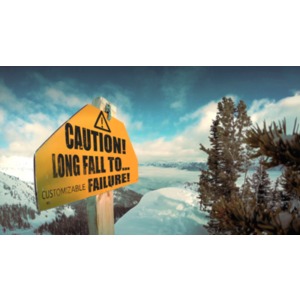 This custom design photo shows a sign on top of a cliff looking off into distance.