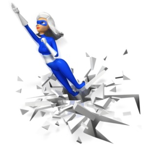 An image of a female superhero breaking through the floor.