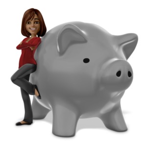 This clip art image shows Talia leaning on a huge piggy bank. &lt;br&gt;&lt;br&gt;NOTE*  Use the tint feature to color the piggy bank 