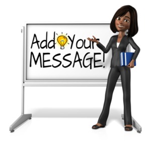 This custom design clipart image shows the character Talia by a whiteboard holding onto books.