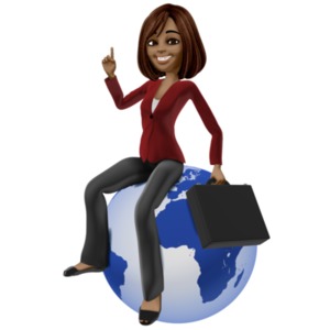 This clip art image shows the character Talia signaling number 1 while sitting on top of the earth.