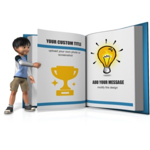 This custom design clip art shows a boy turning the page of a giant book. &lt;br&gt;&lt;br&gt; You can customize the two pages of the books by add your own text and images using our online customizer.
