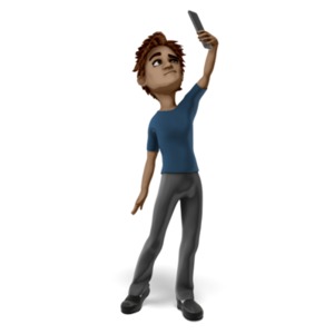 An image of Tom holding phone up for a cell phone signal.