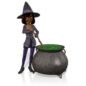 Morgan the Halloween witch stirs her cauldron.