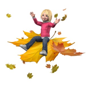 An image of Sally riding on a leaf.