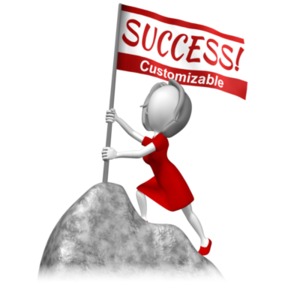 This custom design clipart shows a woman figure holding a flag at the summit of a mountain.