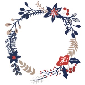 An image of a circular ornate holiday wreath incorporated in a hand drawn style.