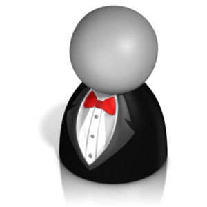 This clip art image shows a pawn figure man dress in a tuxedo.  