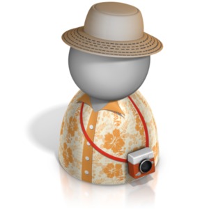 This clip art image shows a tourist pawn figure with a camera around its neck.