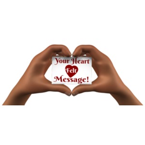 This custom design clip art shows hands in the shape of a heart holding a card.