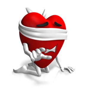 An image of a heart character with a blindfold on representing the saying &quot;Love is blind.&quot;