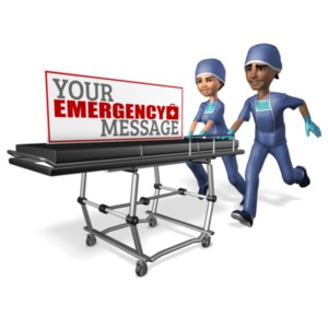 This custom design clipart shows two doctors pushing a gurney with a customizable sign on top.  You can customize the sign by adding your own text and images using our online customizer tool.