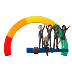 An image of a team dressed in business attire at the top of the rating scale.