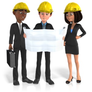An image of a group of three business people going over construction plans.
