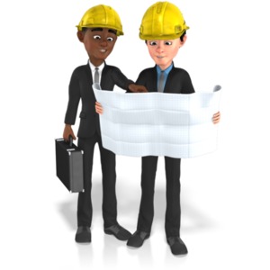 An image of two business men holding some construction plans.