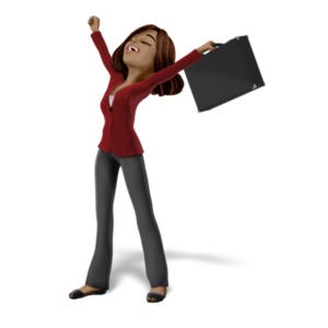 An image of Talia raising her arms in success.