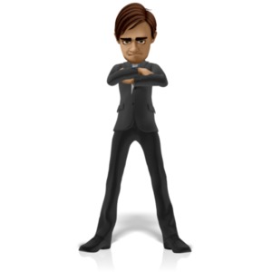 The clip art image shows a businessman in a strong stance and an angry expression.