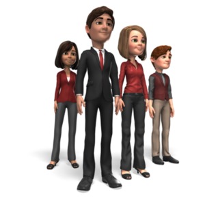 A team of two men and two women stand as a group.