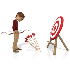 A man stands frustrated in front of the arrows that missed their target.