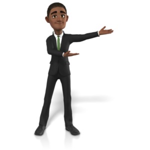This clip art image shows a businessman gesturing to the side.