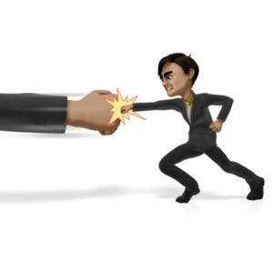 An image of Brad punching a large hand that is swinging in.