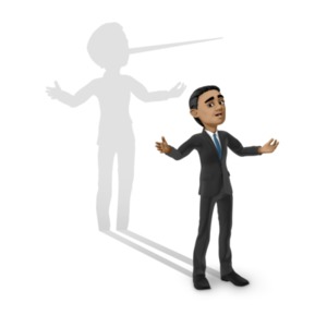 An image of Brad telling a story with his shadow behind him depicting a liar.