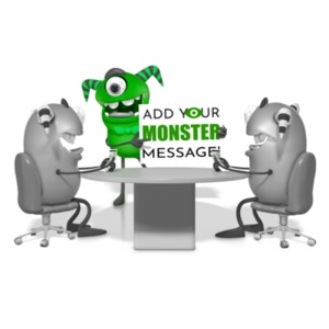 This custom design clipart shows a monster character presenting a message to two others.&lt;br&gt;&lt;br&gt;  You can customize the sign by adding your own text and images using our online customizer.