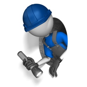 This clip art image shows a figure in a small tunnel with a flashlight