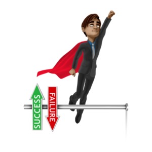 An image of a guy flying above the bar with a success sing pointing up and failure sign pointing down.