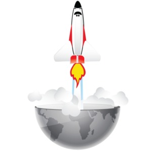 An image of a rocket rocketing toward space coming out of Earth.