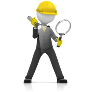 An image of an inspector holding a flashlight and searching with a magnify glass.