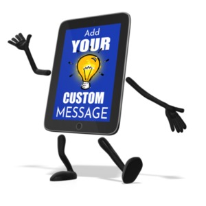 This custom design clip art shows a tablet computer in a ta da showy pose. &lt;br&gt;&lt;br&gt;You can customize this image by adding your own text and images using our online customizer.