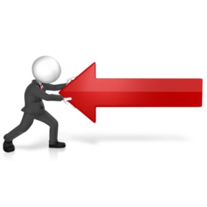 An image of a stick figure pushing against an arrow.