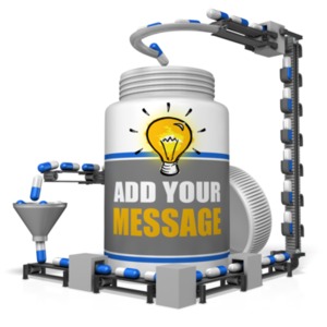 This custom design clip art  shows a prescription bottle being loaded with pills from a assembly line.&lt;br&gt;&lt;br&gt;You can customize the bottle by adding your own text and images using our online customizer. 