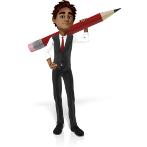 An image of Brad holding an oversized pencil on his shoulders.