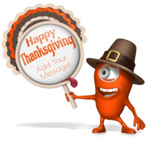 This custom design clip art image shows a monster minion character holding a sign with turkey feathers around it.&lt;br&gt;&lt;br&gt;You can customize the sign by adding your own text and images using our online customizer.