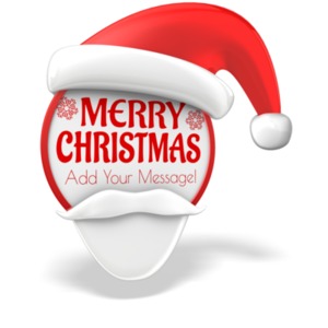 This custom design clip art shows a round sign with a Santa beard and hat.